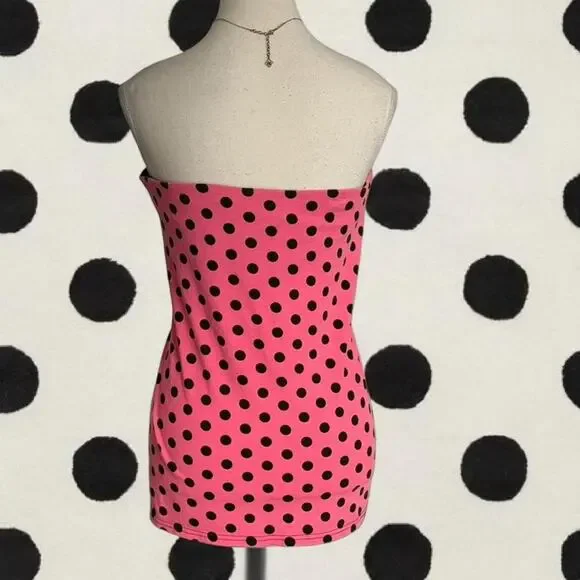 Pink polka dot tube top Y2K 2000s Full Length material cotton Womens size xl - Picture 2 of 4